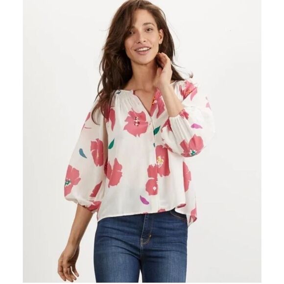 Tucker NYC Clara blush poppies 100% silk top floral S - Picture 1 of 11